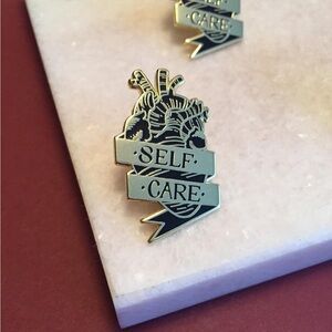 “Self Care” Gold Enamel Heart Pin